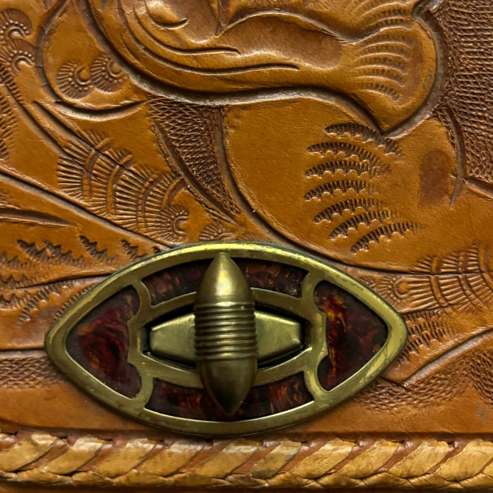 Hand Tooled Genuine Leather Bag c.1960-70s